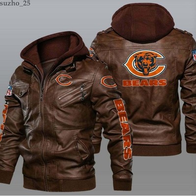 Chicago Bears Men's Vintage Leather Jacket Flight Bomber Hoodies Motorcycle Coat