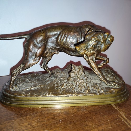 Pierre Jules MENE chien de chasse Braque en bronze patine brune