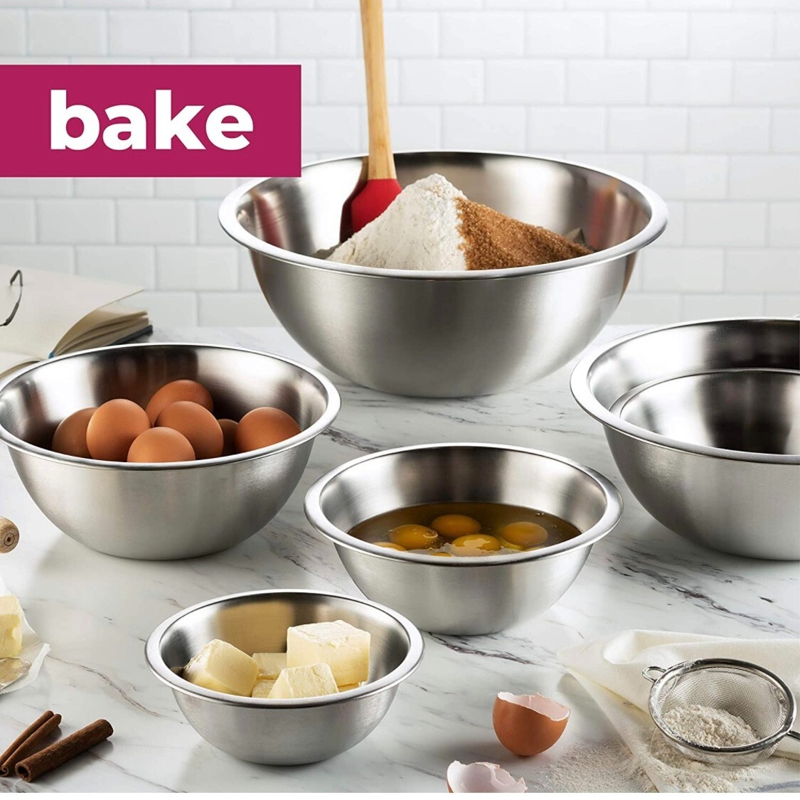 Stainless Steel Mixing Bowls Set of 4 Bowl 0.75, 1.5, 3, 5 Qt
