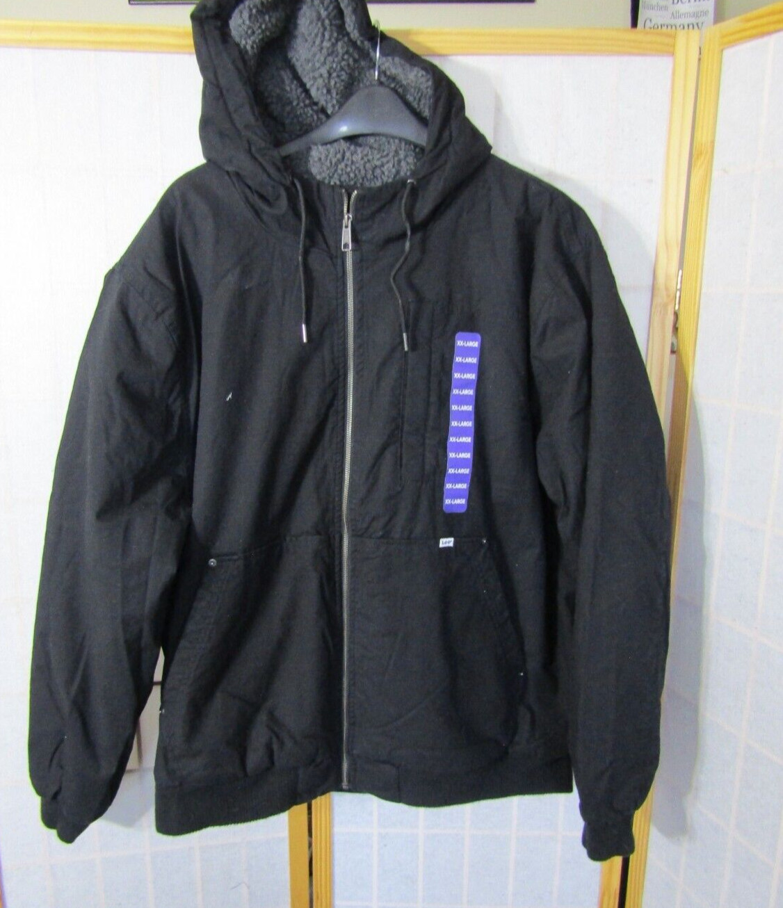 NWT Lee Men's Sherpa Lined Canvas Workwear Bomber Jacket Black XX Large