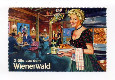 Grüße Aus Dem Wienerwald, 1963 4'' x 6'' postcard, restaurant chain, airmail to US