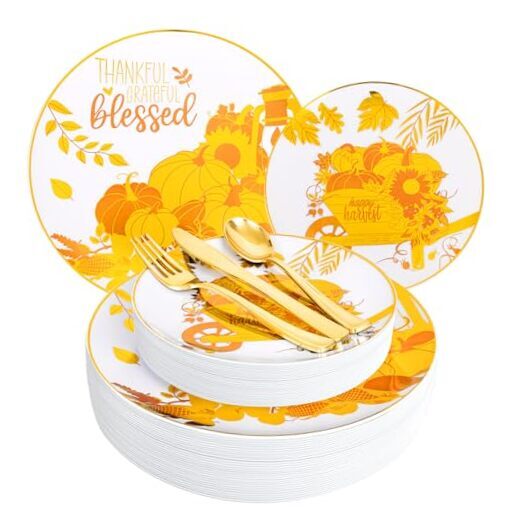150Pcs Thanksgiving Plastic Plates, Orange 150 Yellow and Orange 150pcs