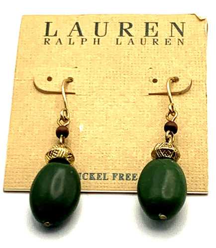 NWT Lauren Ralph Lauren Green Stone Gold Tone 1 3/4" Pierced Drop Earrings - Picture 5 of 5