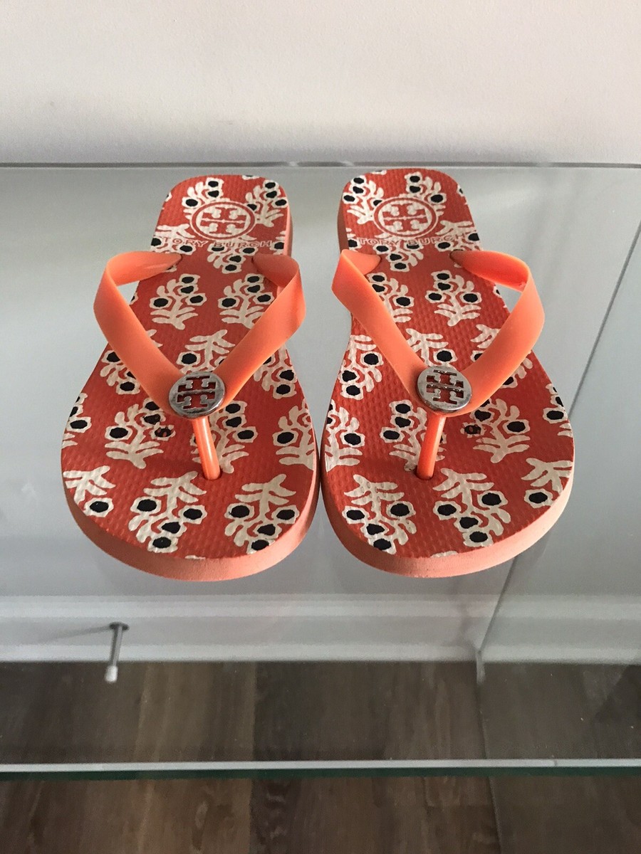 TORY BURCH RUBBER ORANGE THONG FLIP FLAPS SLIDES SANDALS