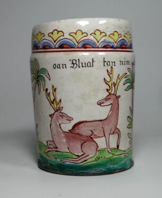 Krug Fayencekrug Jagd Hirsch Spruch Fayence Jagd Jäger Wild ~ 1900 - Bild 1 von 4