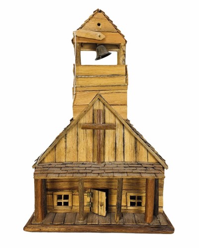 Vintage Folk Art Southwestern Saguaro Cactus Bark Mission Church Signed RARE - Picture 2 of 11