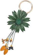 Genuine Leather Flower Keychain Bag Charm Dark Green Daisy Boho Aesthetics Flora