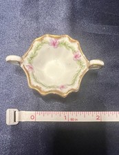 Antique Elite Works Limoges France Scalloped Bowl Hand Painted Floral  Gold