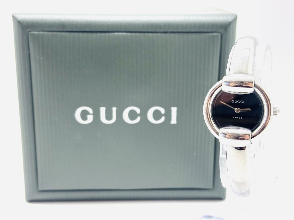 Exc+5 w/Box ] GUCCI 1400L Vintage Black Dial Silver Quartz Watch