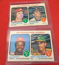 Lot Of Two 1972 Leaders Baseball Trading Cards. Strikeouts & Stolen Bases. A. L