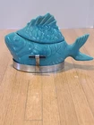 Vintage Bauer Pottery Green Chicken of the Sea Tuna Salad Baker Server W/Stand
