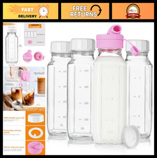 4 Pack 16 Oz Glass Milk Bottles with Lids - Ideal for Breastmilk Storage Pouri