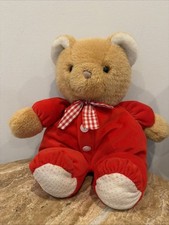 Eden Red Teddy Bear Stuffed Plush Red Gingham Bow Vintage Baby Toy 12"