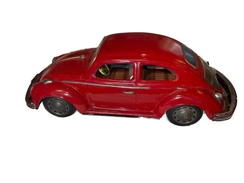 Vintage 1960s Bandai King Size Tin Battery Operated Red Volkswagen Beetle Toy Ca