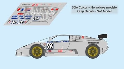 Decals Bugatti EB110 Le Mans Test 1996 62 1:32 1:43 1:24 1:18 slot decals