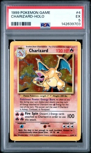 1999 POKEMON BASE SET UNLIMITED #4 CHARIZARD-HOLO PSA 5
