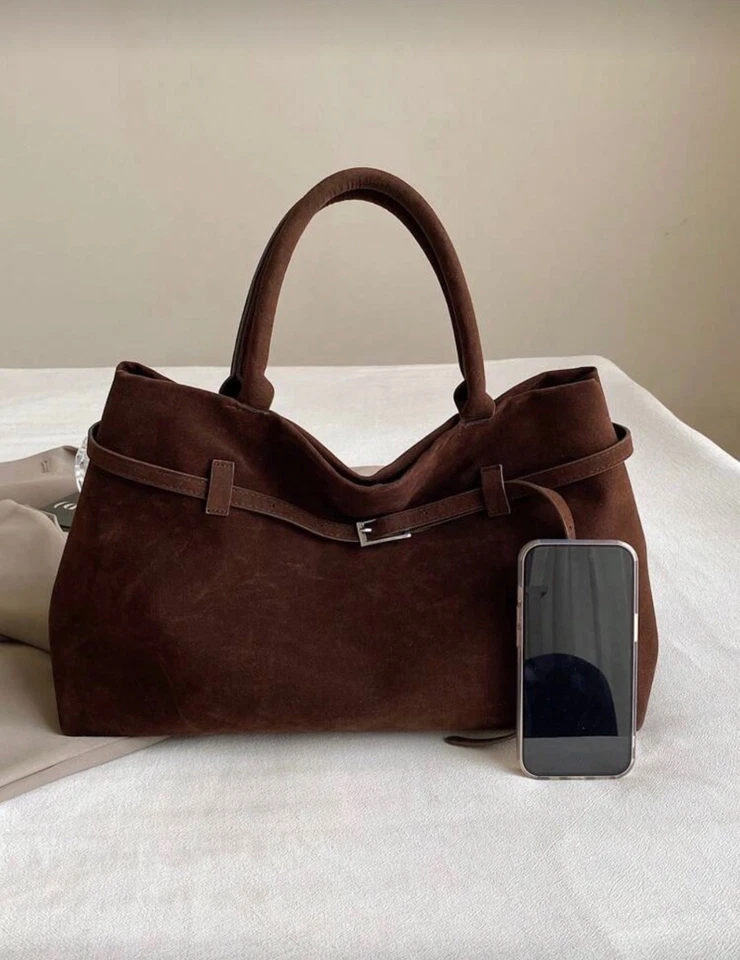 Bolso de Mano Hobo de Gamuza Marrón Cartera Slouchy Diseñador Lujo Otoño 2025 Moda Nuevo Foto 3 de 4