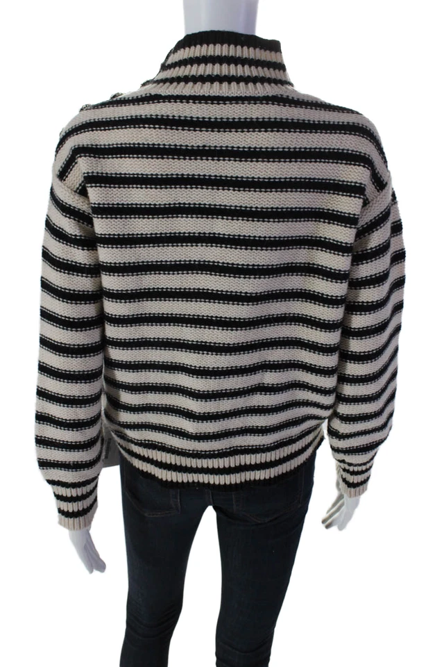 J Crew Womens Striped Jeweled Turtleneck Sweater White Black Wool Size Small - Image 3 of 4