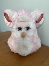 Furby 2005 Emoto-Tronic Strawberry Swirl Blue Eyes Damaged White & Pink Tiger