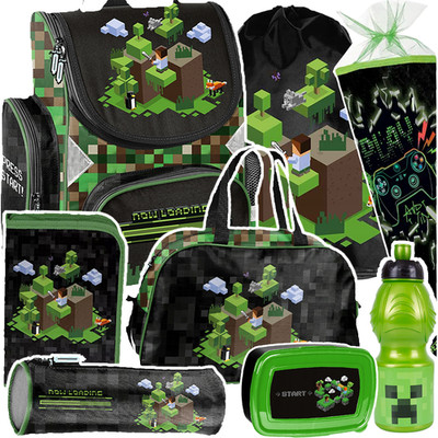 PIXEL Game  Schulranzen Federmappe  SET  Schultüte 85 cm  Minecraft Trinkflasche