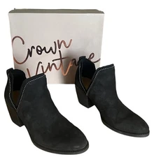 Crown Vintage Womens Booties Woody Split Sides Leather Upper Black Suede Size 9
