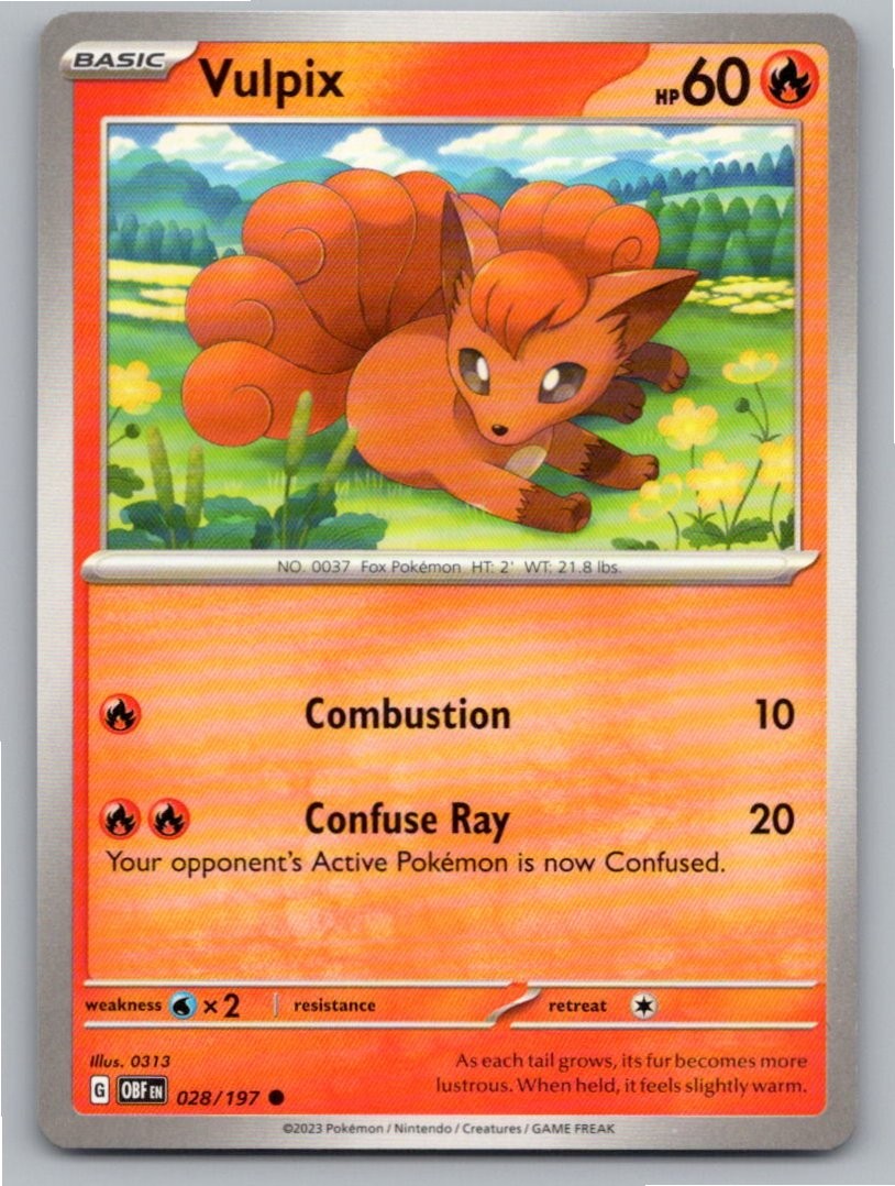 2023 POKEMON VULPIX OBSIDIAN FLAMES 028/197 COMMON NM A35648 FREE S&H