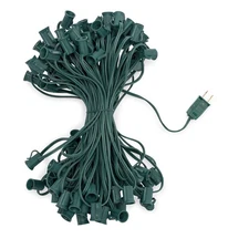 Best HLO Lighting C7 Light Strings 100' Green Cord with 12" Socket Spacing E12