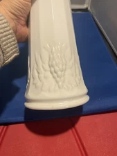 Large Westmoreland Milk Glass Swung Vase Paneled Grapes Leaves 4.5"Dia x 15"H