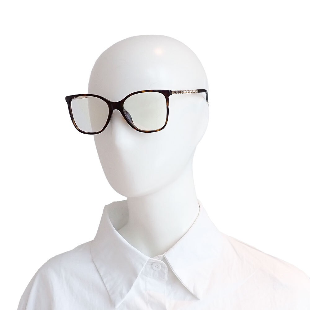 CHANEL 3441-S-A Eyeglass Frame Tortoise Chain Leather Temple