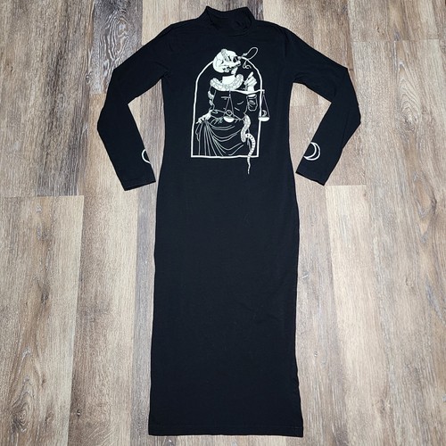 Mary Wyatt London Shirt Dress Midi Women Size Medium Black Alt Goth Metal Tattoo