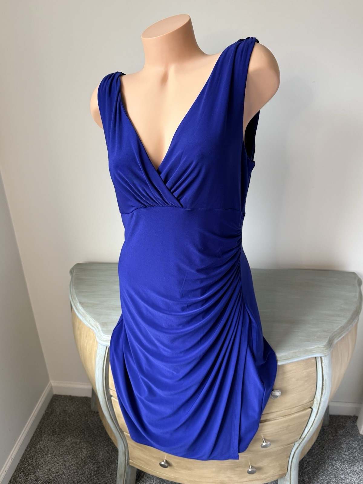 Lauren Ralph Lauren Dress Womens 16 XL Ruched Royal Blue Surplice RLR Elegant V
