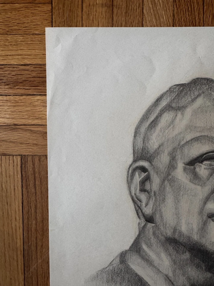 Busto clásico griego romano vintage años 40 dibujo a lápiz George Malick 18x22 Foto 2 de 4