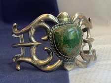 Sterling Silver Cuff Bracelet 49.88g Fine Jewelry 7" Marbled Green Stone READ