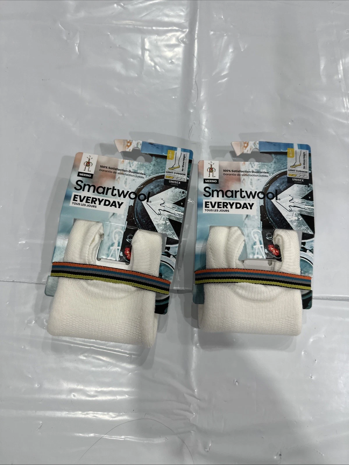 Smartwool Everyday No Show Socks Unisex L White Stretch Cushion 2-Pack CEB700