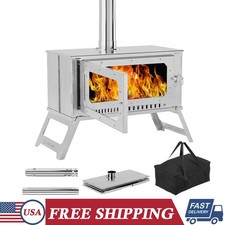 Stainless Steel Camping Tent Stove with View Glass Portable Wood Burning Stove