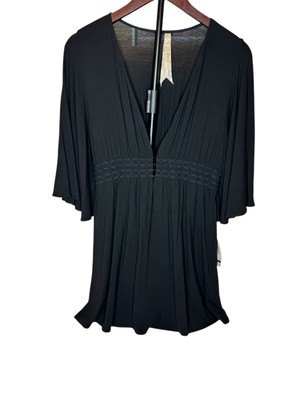 Bailey 44 Black Batwing Smocked Top L Rayon Stretch Blouse NWT Evening Chic