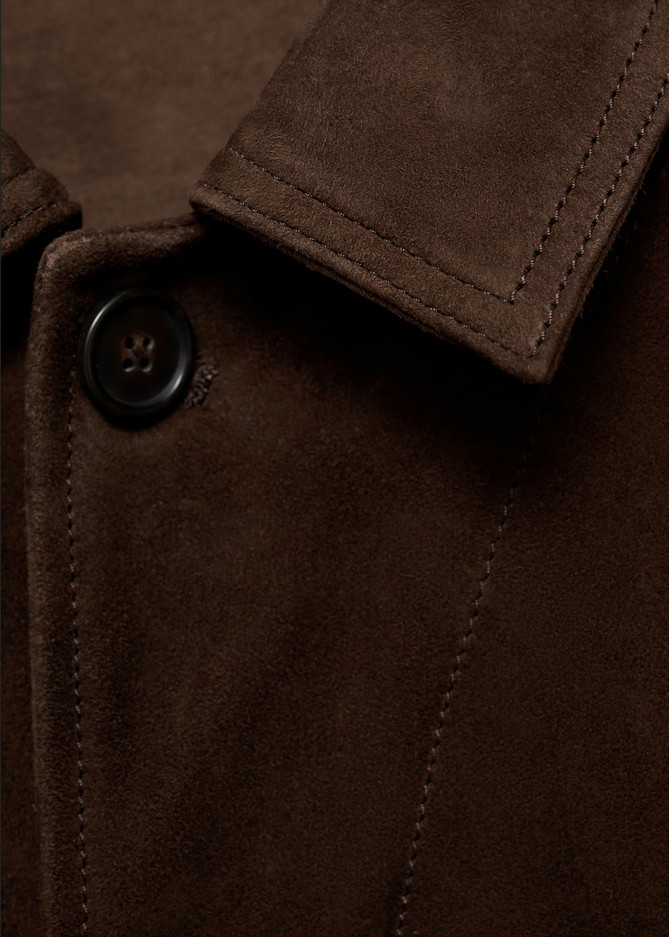 NWT MANGO MNG $400 CHOCOLATE SUEDE LEATHER FLAP POCKET JACKET SZ L LARGE image 8