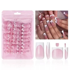 60Pcs White French Tip Press on Nails & Press on Toenails Set, Square Press o...