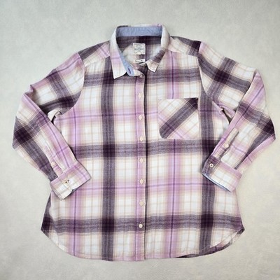 Fat Face Shirt Womens 12 Purple Plaid Flannel Classic Fit Long Sleeve Button Up