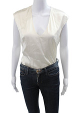 Intermix Womens Basic Sleeveless V-Neck White Blouse 94% Viscose Size S