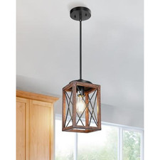 DEWENWILS Farmhouse Pendant Light Kitchen Island Wood Grain Brown