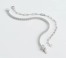 Diamonique Tennis & Paper Clip Bracelet Set Sterling Silver, 8"