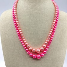 Hot Pink Blush Faux Pearl Double Strand Necklace Chunky Y2K Coquette Statement