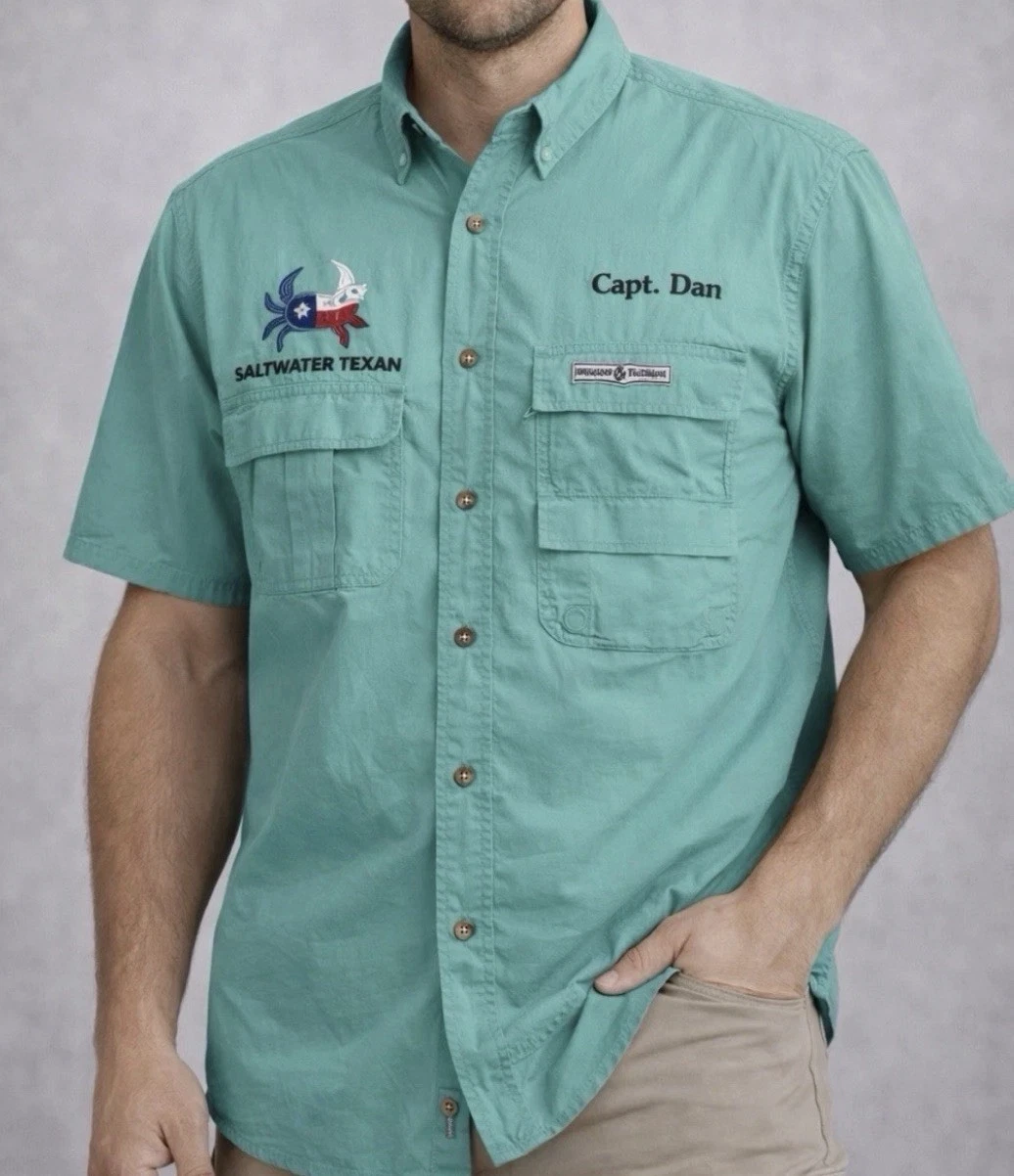 Hook & Tackle Fishing Shirt Mens M Aqua Vented Texas Flag Fish Cotton(A514)!