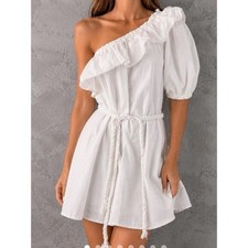 RHODE x Target Cotton One-Shoulder Ruffle White Mini Dress size small