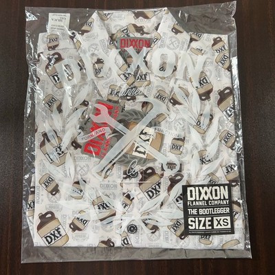 Dixxon Shirt Mens XS White Brown Geometric Button Up The Bootlegger Party NEW