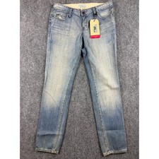 Sacred Blue Straight Leg Distressed Jeans Light Wash Made in USA Size 28 NWT