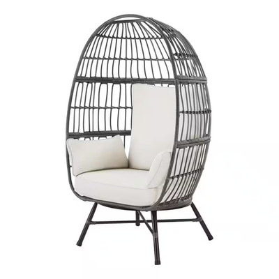 Breezy Bay Gray Wicker Outdoor Egg Chair with Cushionguard Almond Cushions