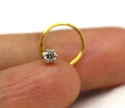0.07 Karat I / SI1 Grad Natürlich Solitaire Diamant Nasen Ring Pin 18K Gelbgold - Bild 1 von 4