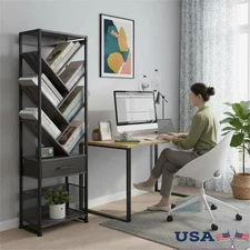 Tree Shaped Bookshelf W/ Drawer Space Saving Book Organizer Home Office New